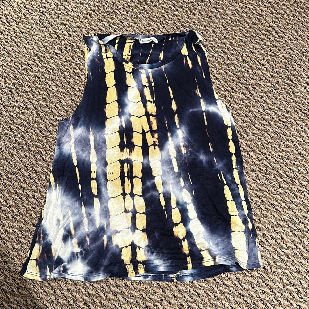 Blue, yellow, white tie dye tank top